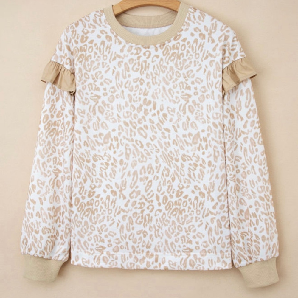 Leopard Print Ruffle Sleeve Sweater